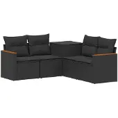 Syfax Sofa Set 5 stk. Schwarz Polyrattan und Stahl