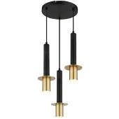 Globo Hängeleuchte Shanna Ø 33 cm, schwarz/messing, Stein, 3-flg.