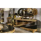 AEA Elegantes schwarzes Holzspiegel mit goldfarbenem Rahmen