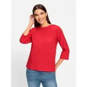 HEINE Schlupfbluse , Damen, Gr. 46, rot, 100% Baumwolle, unifarben, Rundhals, Blusen Schlupfbluse