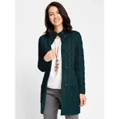 Witt Strickjacke "Long-Strickjacke Longstrickjacke mit Zopfmuster", Damen, Gr. 40, grün (petrol), Modisch, Strickjacken Strickjacke
