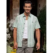 Lerros Kurzarmhemd "Gestreiftes Kurzarmhemd aus Baumwollmix", Herren, Gr. L, Normalgrößen, grün (mint water), 76% Baumwolle, 24% Polyester, Hemden Kurzarmhemd