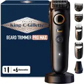 King C. Gillette King C Gillette Barttrimmer Herren PRO MAX, Kabelloser Bartschneider mit 40 Längeneinstellungen und Style-Lock — Inkl. 1 Reinigungsbürste, 4 Auswechselbare Kammaufsätze und 1 Ladekabel — Schwarz