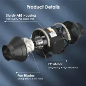 OEM Inline-Lüfter, 360 m³/h Luftstrom, stufenlose Geschwindigkeitsregelung, SCHWARZ