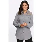 Witt Klassische Bluse "Longbluse Longbluse mit Spitze und Zierperlen", Damen, Gr. 42, grau (steingrau), Crepe, , Elegant, Blusen Klassische Bluse