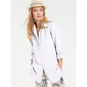HEINE Longbluse , Damen, Gr. 40, weiß, 55% Baumwolle, 45% Leinen, unifarben, Blusen Longbluse