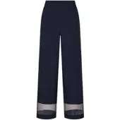 Goldner Stoffhose "Kurzgröße Weite Hose VERA mit Mesh-Details", Damen, Gr. 23, K-Gr, blau (marine), Obermaterial: 95% Polyester PES. 5% Elasthan EL., weit, Hosen Stoffhose, transparenter Beinabschluss