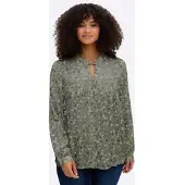 Sheego Druckbluse , Damen, Gr. 52, grün (khaki, flieder, bedruckt), 100% Viskose, bedruckt, geblümt, gemustert, mehrfarbig, Blusen Druckbluse