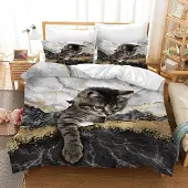 Merkloos 3D Katzen Bettwäsche Set für Kinder, 135x200cm
