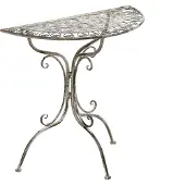 Beliani Balkontisch Grau Eisen 80x36 cm Halbrund Antik-Optik Französisch Romantisch für 2 Personen Garten Outdoor Terrasse Ausstattung Möbel