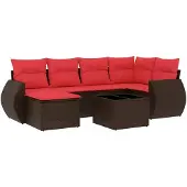 vidaXL 7-teiliges Gartensofa-Set mit Kissen, braun, Polyrattan