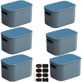 Merkloos Set aus 6 Stapelbaren Aufbewahrungsboxen mit Deckel (Blau)