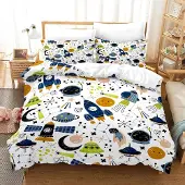 Merkloos Universelles Bettwäsche Set 135 x 200 cm mit Raumraketen-Design