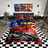 Merkloos Rennwagen Bettwäsche Set, 3 Teile, Für Kinder und Teenager