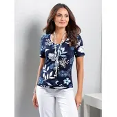 Lady Print-Shirt "Shirt", Damen, Gr. 50, blau (marine, jeansblau, bedruckt), 95% Viskose, 5% Elasthan, bedruckt, geblümt, gemustert, mehrfarbig, Rundhals, Shirts Print-Shirt