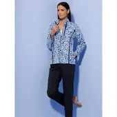 Hajo Hausanzug "Hausanzug Hausanzug aus Klimafaser", Damen, Gr. 36/38, blau (marine, eisblau, bedruckt), Modisch, Homewear-Sets Hausanzug