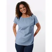 Casual Looks Schlupfbluse , Damen, Gr. 46, blau (bleu), 50% Baumwolle, 50% Polyester, unifarben, Rundhals, Blusen Schlupfbluse