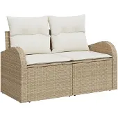 vidaXL Gartensofa mit Kissen Beige 124 x 62 x 69cm Poly-Rattan