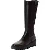 Tamaris Stiefel , Damen, Gr. 37, Textil, Normalschaft, beige (schwarz), Elastischer Einsatz, Glattleder, unifarben, Schuhe Stiefel, Keilabsatz, Langschaftstiefel, breiter Stretcheinsatz außen