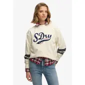 Superdry für Damen. W2012596A Varsity Script Lose Lose beige Sweatshirt (XS), Lässig, Baumwolle