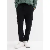 Bonprix Jogginghose , Herren, Gr. 48/50, N-Gr, schwarz, Web, Obermaterial: 100% Baumwolle, loose fit, Hosen Jogginghose, aus reiner Baumwolle, weich angerautes Innenmaterial, Loose Fit