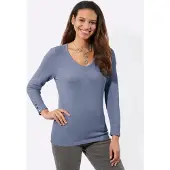 Casual Looks V-Ausschnitt-Pullover "V-Ausschnitt-Pullover", Damen, Gr. 36, blau (taubenblau), 100% Baumwolle, unifarben, Pullover V-Ausschnitt-Pullover