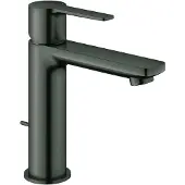 GROHE Lineare Einhand-Waschtischbatterie, S-Size, Zugstangen-Ablaufgarnitur, Ausladung 128mm, 32114AL1, Farbe: Hard graphite gebürstet