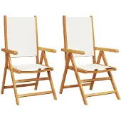 vidaXL Klappstühle, 2 Stück, cremeweiß, massives Akazienholz und Stoffbezug