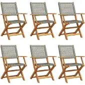 vidaXL Klappstühle, 6 Stück, graues Polyrattan und Massivholz