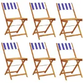 vidaXL Klappstühle, 6 Stück, blau-weiß, Stoff und Massivholz