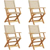 vidaXL Klappstühle, 4 Stück, beige, Polyrattan und Massivholz