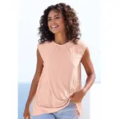 LASCANA Pliseetop , Damen, Gr. 40/42, beige (peach), Jersey, Obermaterial: 65% Polyester, 35% Viskose, unifarben, lässig geschnitten normal, Rundhals, Tops Pliseetop, aus Viskose-Mischqualität