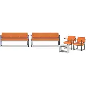 AEA Orange Wartezimmer Möbel 2x Bänke Holz Couchtisch 2x Sessel