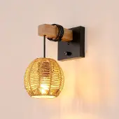 Toolight Ø14cm Wandleuchte Rattan Oval Schwarz E27 Flur Wohnzimmer