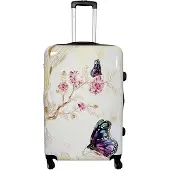Markenlos Reisekoffer mit Schmetterlingsmotiv in Creme, 67 cm