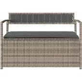 vidaXL Gartenbank mit Stauraum und Kissen Grau Poly Rattan