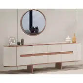 AEA Beiges Holz Sideboard Moderne Wohnzimmer Möbel Exklusiver Spiegel
