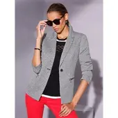 Création L Jackenblazer "Blazer", Damen, Gr. 48, schwarz (ecru, schwarz, gemustert), 80% Polyester, 20% Baumwolle, Blazer Jackenblazer