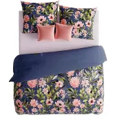 MARKIZETA HOME Bettwäsche, Satin-Bettwäsche, Hohe Qualität 160x200 Sienna Dunkelblau, Blumen