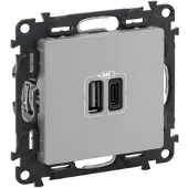 Legrand 753306 Valena Life 2XUSB A+C 2-modulig 3A Farbe: Aluminium