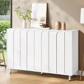 MODFU Sideboard 3 Türen, Aufbewahrungsschrank Buffetschrank mit Relief-Türen und Soft-Close-Scharnieren, Wohnzimmerschrank,Weiß