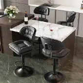 Hawthyhome Barhocker 4er Set Dunkelgrau Ergonomisch Gepolstert mit Rückenlehne Höhenverstellbar 360° Drehbar