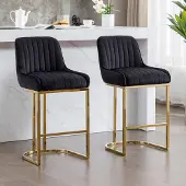 Sonstiges Barhocker 2er Set Samt mit Rückenlehne und goldenem Metallbein Schwarz