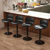 Fly sky Barhocker 4er Set Höhenverstellbar Kunstleder Rückenlehne Fußstütze Schwarz