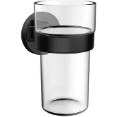 Emco round C Glashalter, mit Kunststoffbecher, 432013301, Farbe: Schwarz