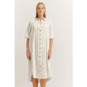 Bugatti Hemdblusenkleid , Damen, Gr. 40, Normalgrößen, beige (60, taupe), 56% Leinen, 28% Polyester, 14% Viskose, 2% Elasthan, gestreift, normal, Kleider Hemdblusenkleid, aus Leinen-Mix
