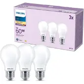Philips Filament-Lampe Milchglas 60W A60 E27 x3, 7 W, 60 W, E27, 806 lm, 15000 h, Warmweiß