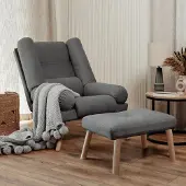 Ravio Verstellbarer Sessel Mari mit Fußhocker Trinity 34 Dunkelgrau Samt Relaxsessel