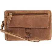 Christian Wippermann Große Herren echt Leder Handgelenktasche Herrenhandtasche Tasche Doppelkammer Tan