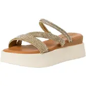 Tamaris Damen Plateau Mules Textil Keilabsatz Sommer; LIGHT GOLD/metallic; 40 EU